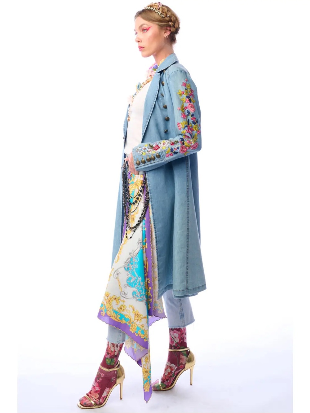 ARATTA New Yorker Coat | Cotton Denim Look | Embroidered Sleeves - S - NWT - Picture 4 of 4